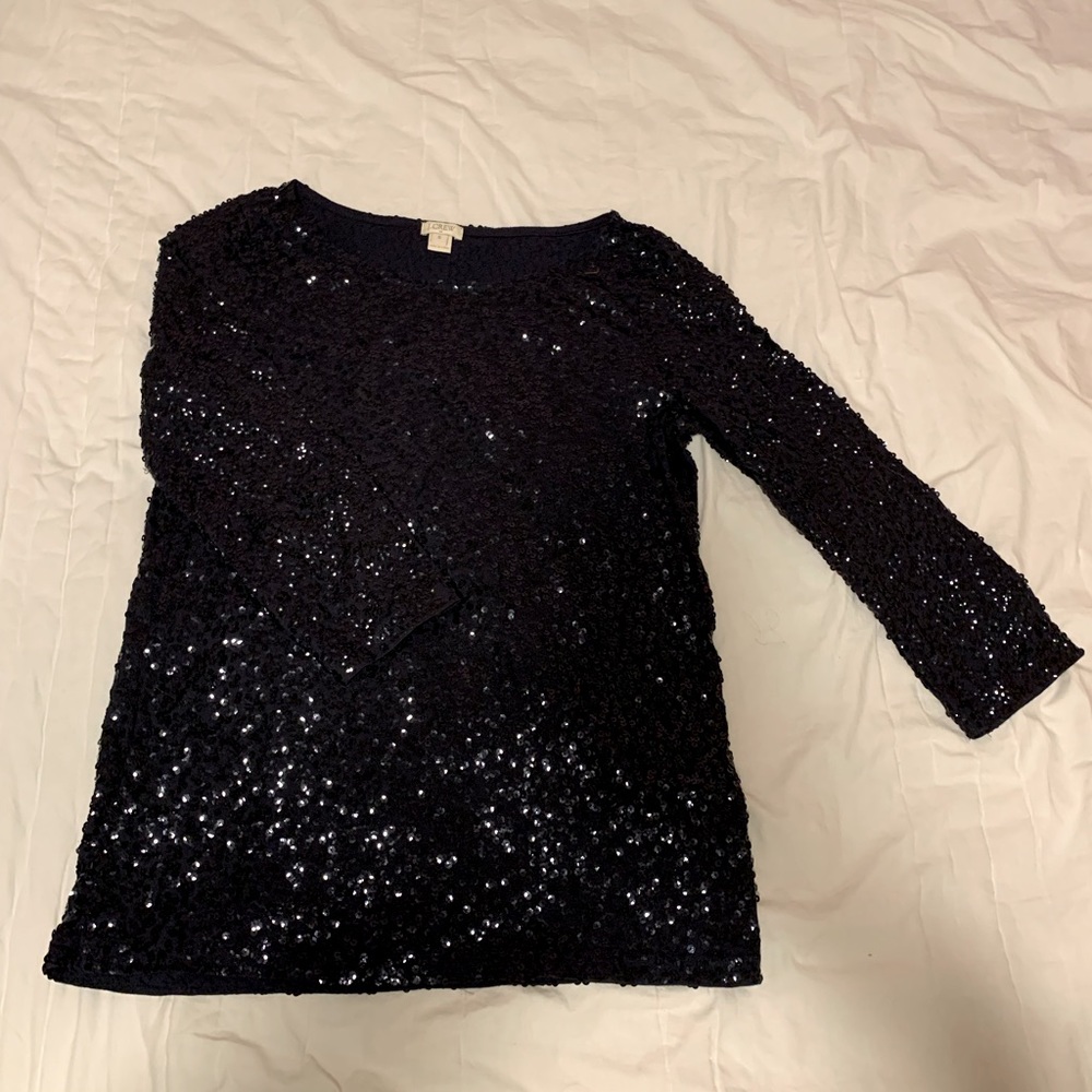 J. Crew Navy Sequined Quarter length sleeved top